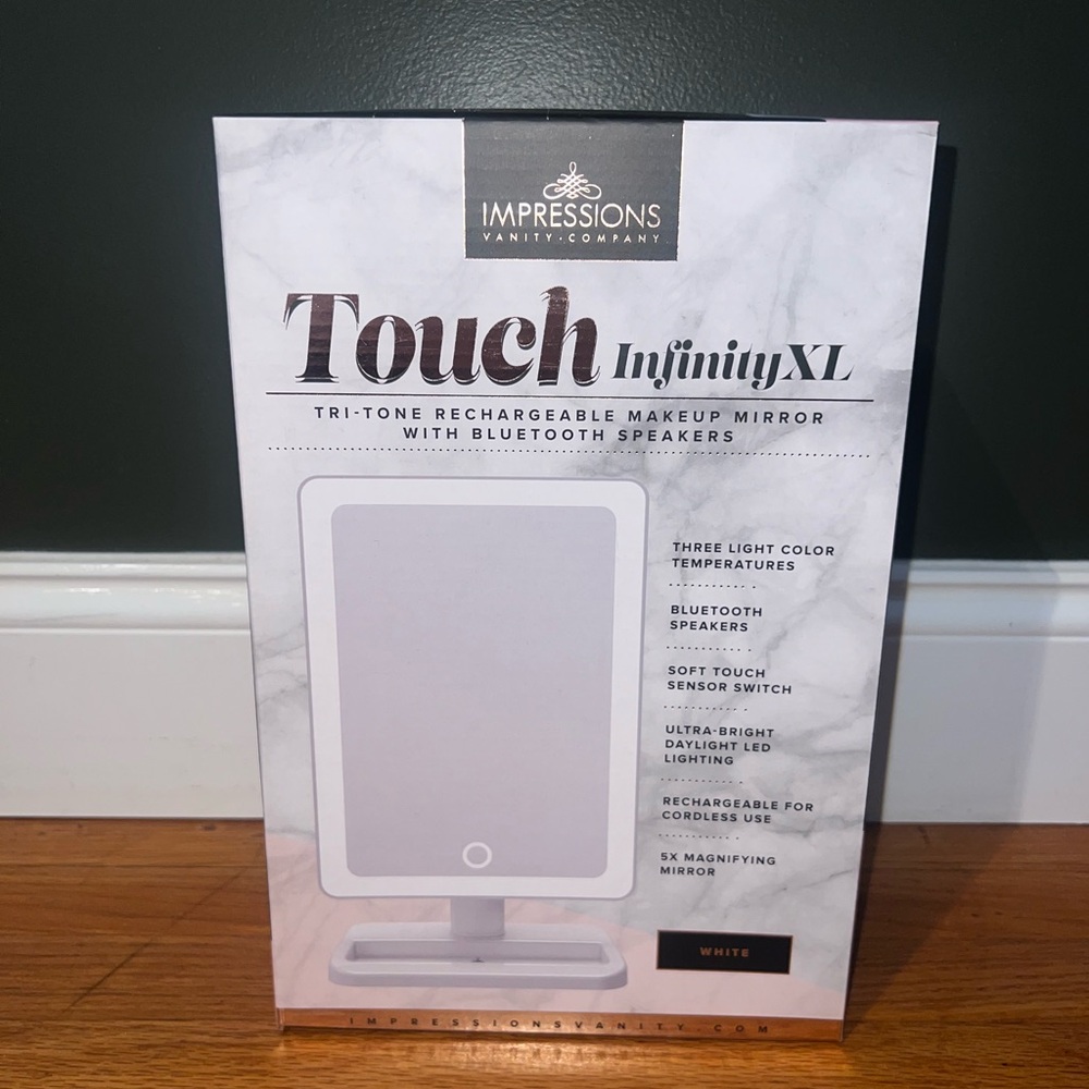 Impressions Touch Infinity XL White Makeup Mirror with Bluetooth Speakers
